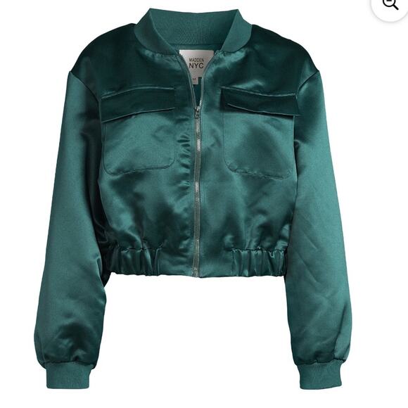 Madden NYC Satin Bomber Jacket, Size Medium - Picture 4 of 9